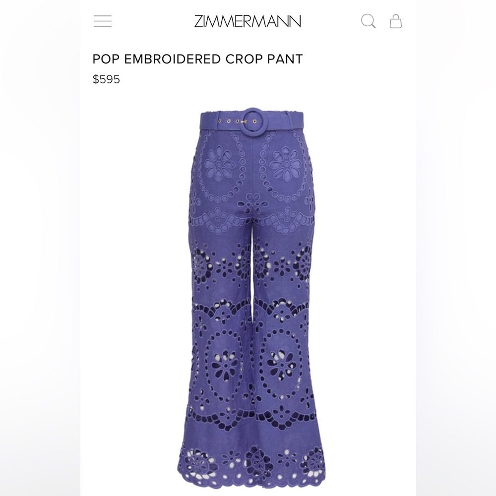Zimmermann Purple Pop Embroidered Crop Pant